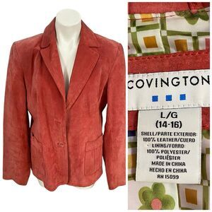 Covington  Blazer Womens Large Orange Suede Leather Jacket Career Work Office